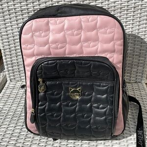 Betsey Johnson LARGE Black & Pink Quilted Cat Face Backpack